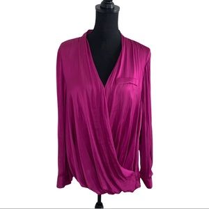 TORRID Satin Surplice Top Blouse Faux Wrap Fuschia